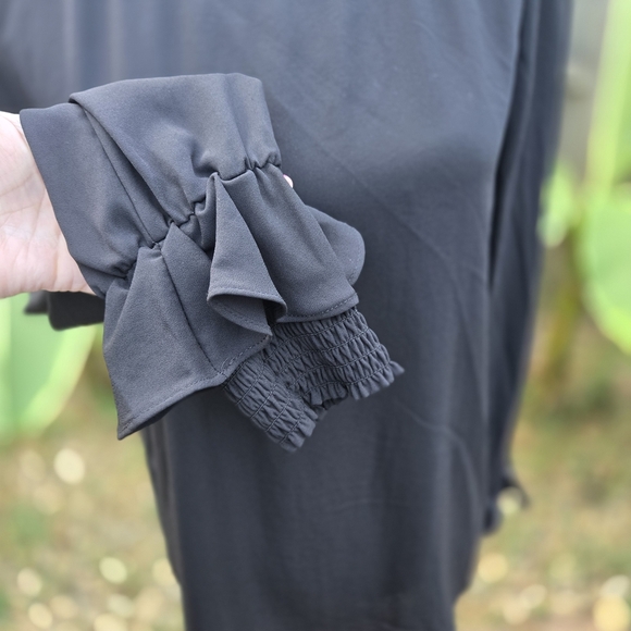 Pleione Medium Black Blouse with Ruffle Sleeves Light Weight Sheer Minimalist - Picture 3 of 8